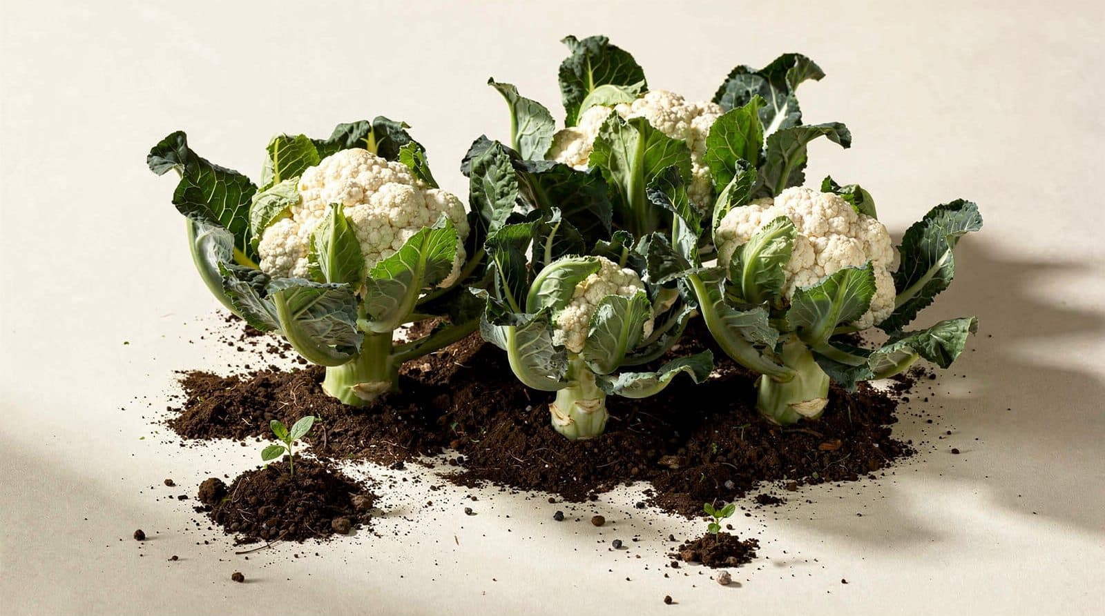 Cauliflower plants in a home garden