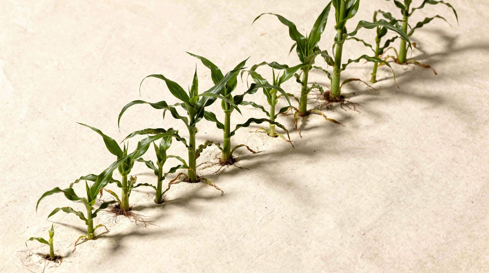 Sweet corn plants in a field row
