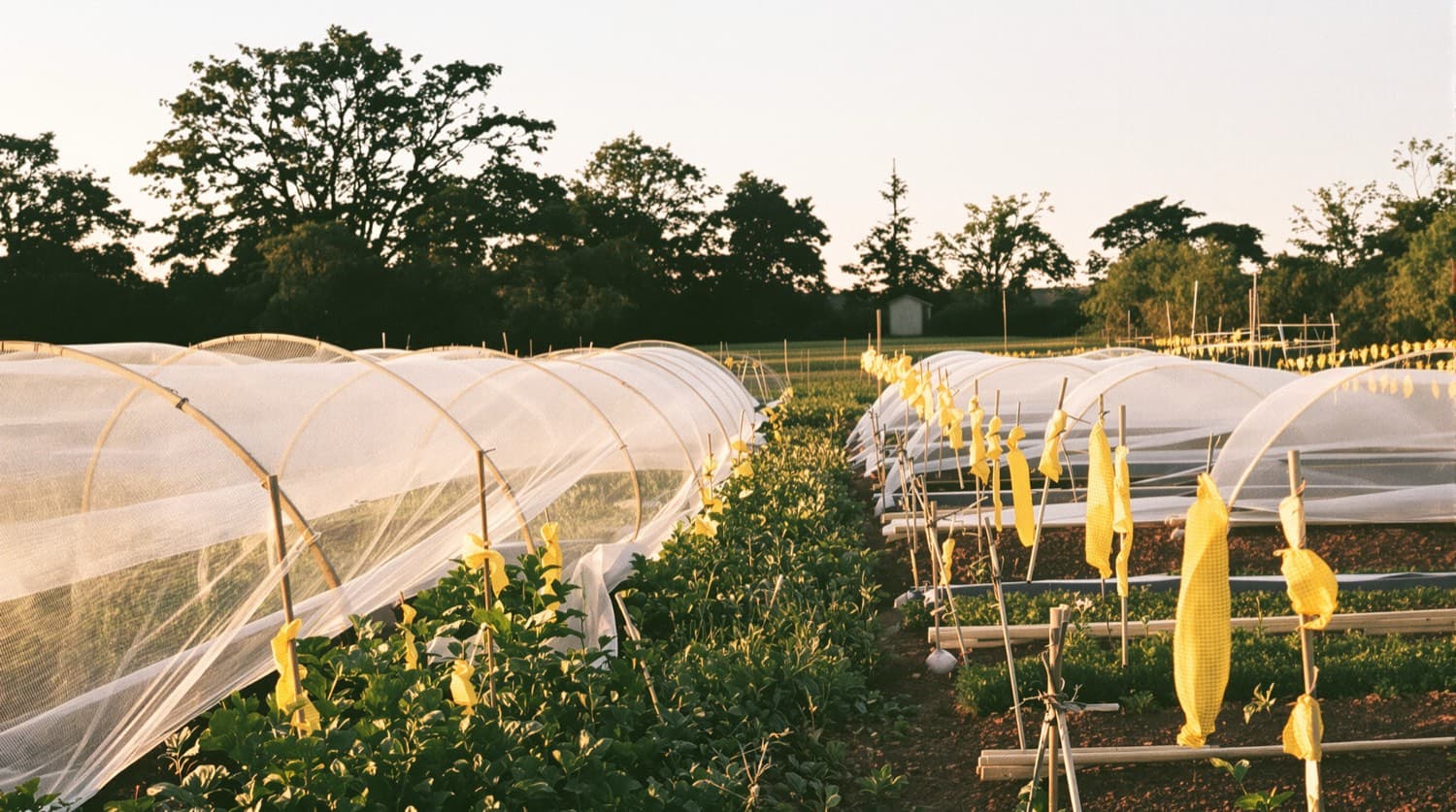Garden rows at farm scale for comparison