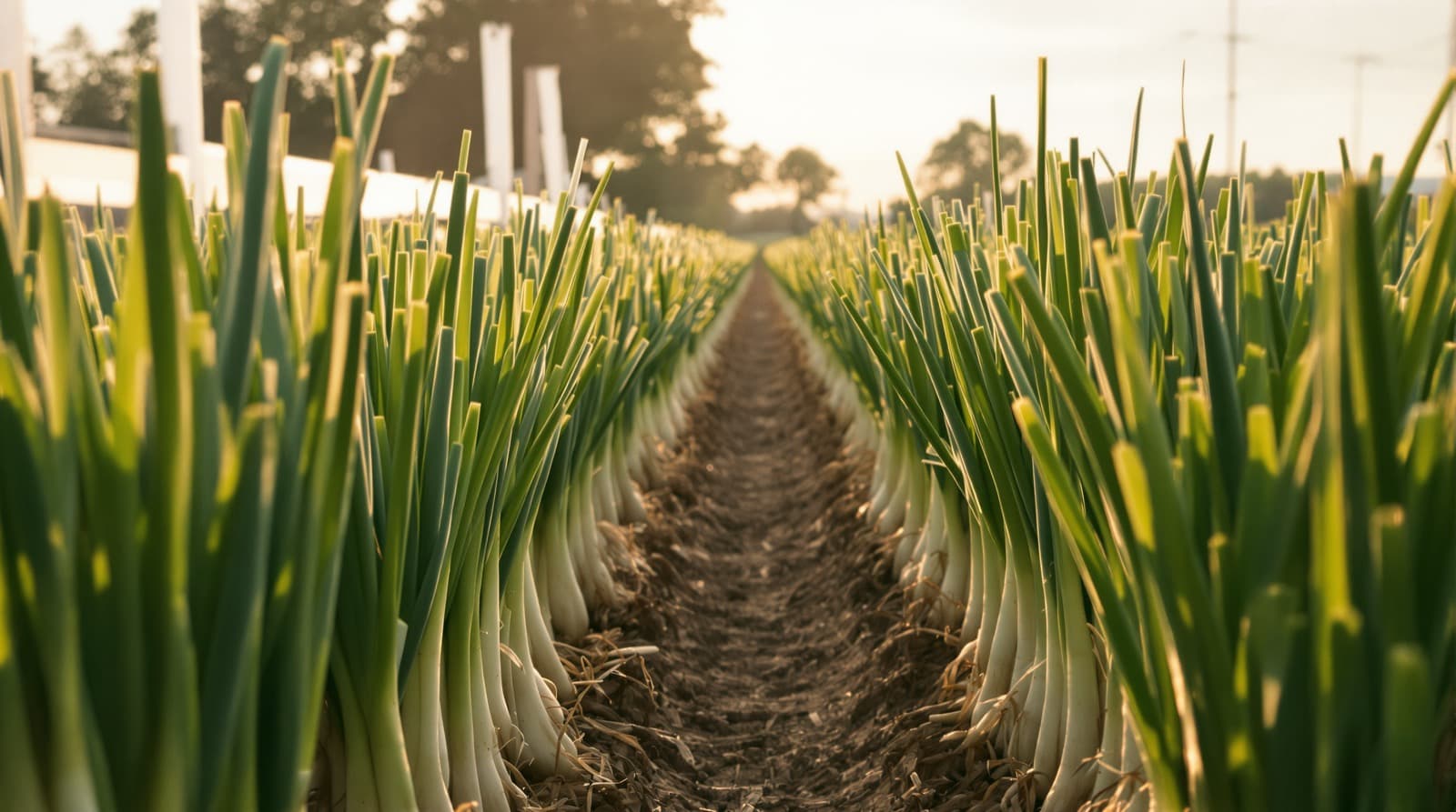 Green onion rows in a field