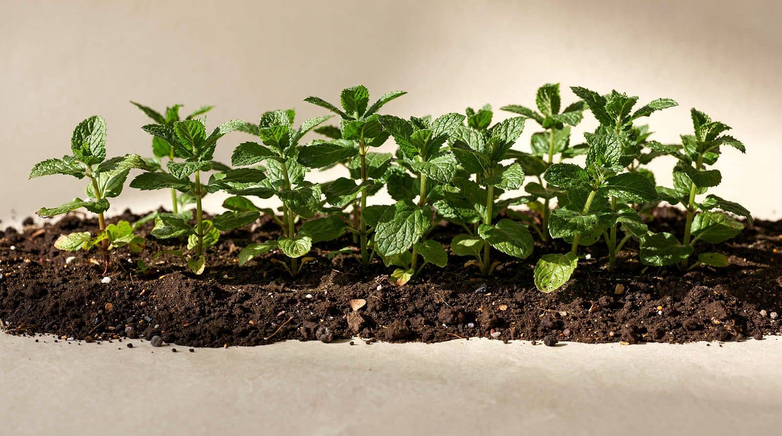 Mint plants in a home garden bed