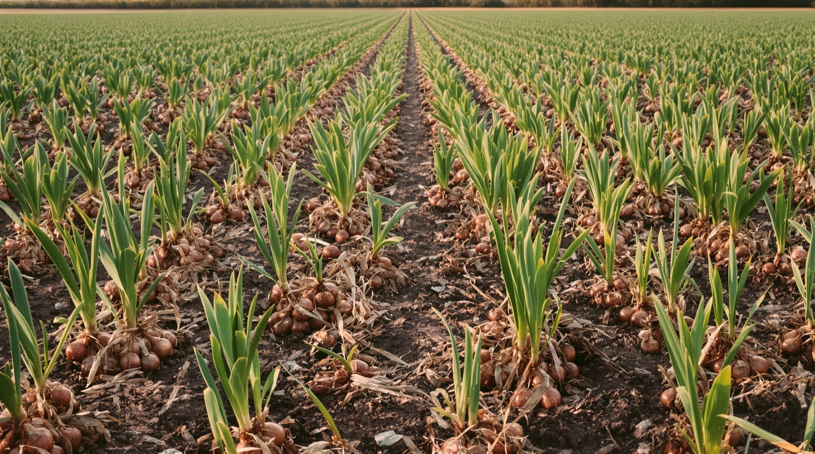 Onion rows in a field