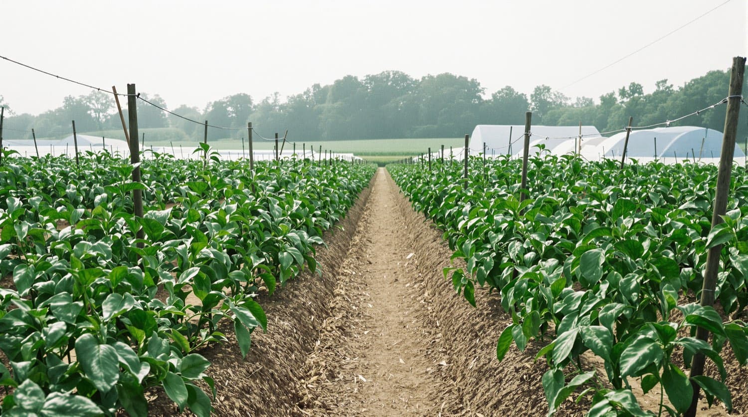 Pepper rows in a field
