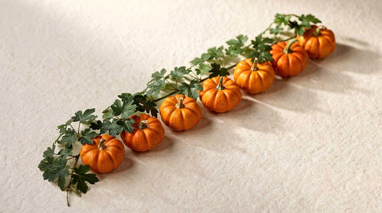 Pumpkin plants in a field row