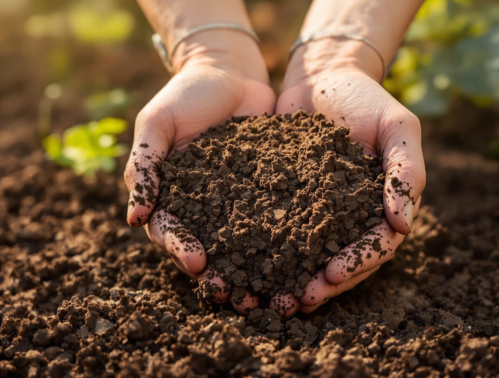 Hands holding a soil sample