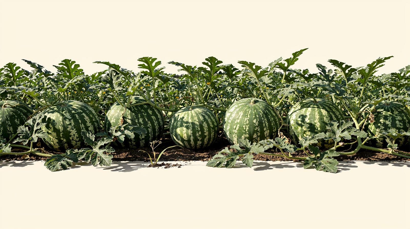 Watermelon plants in a field row