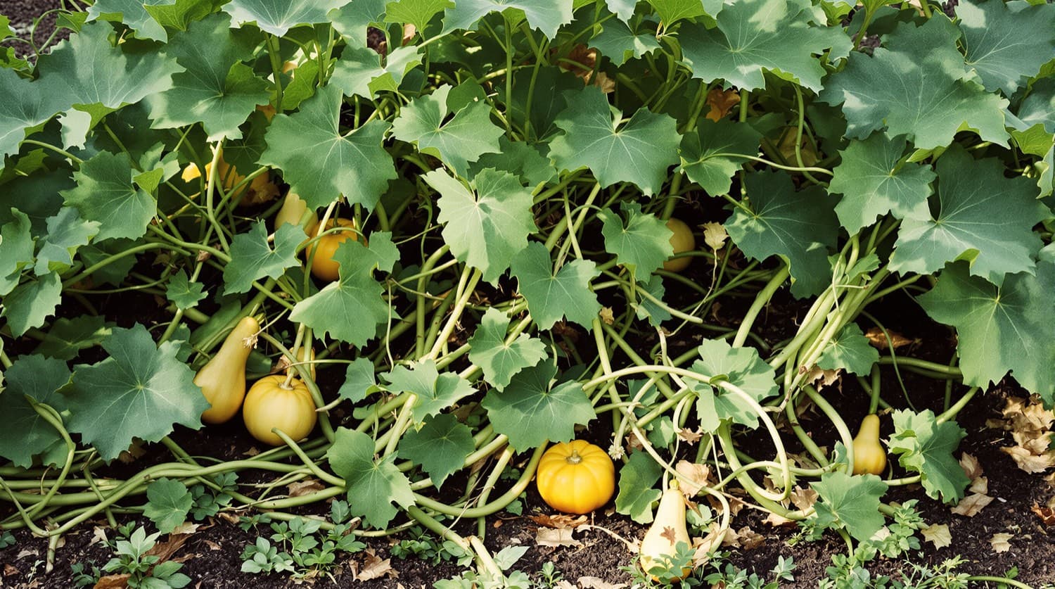 Winter squash in a home garden bed