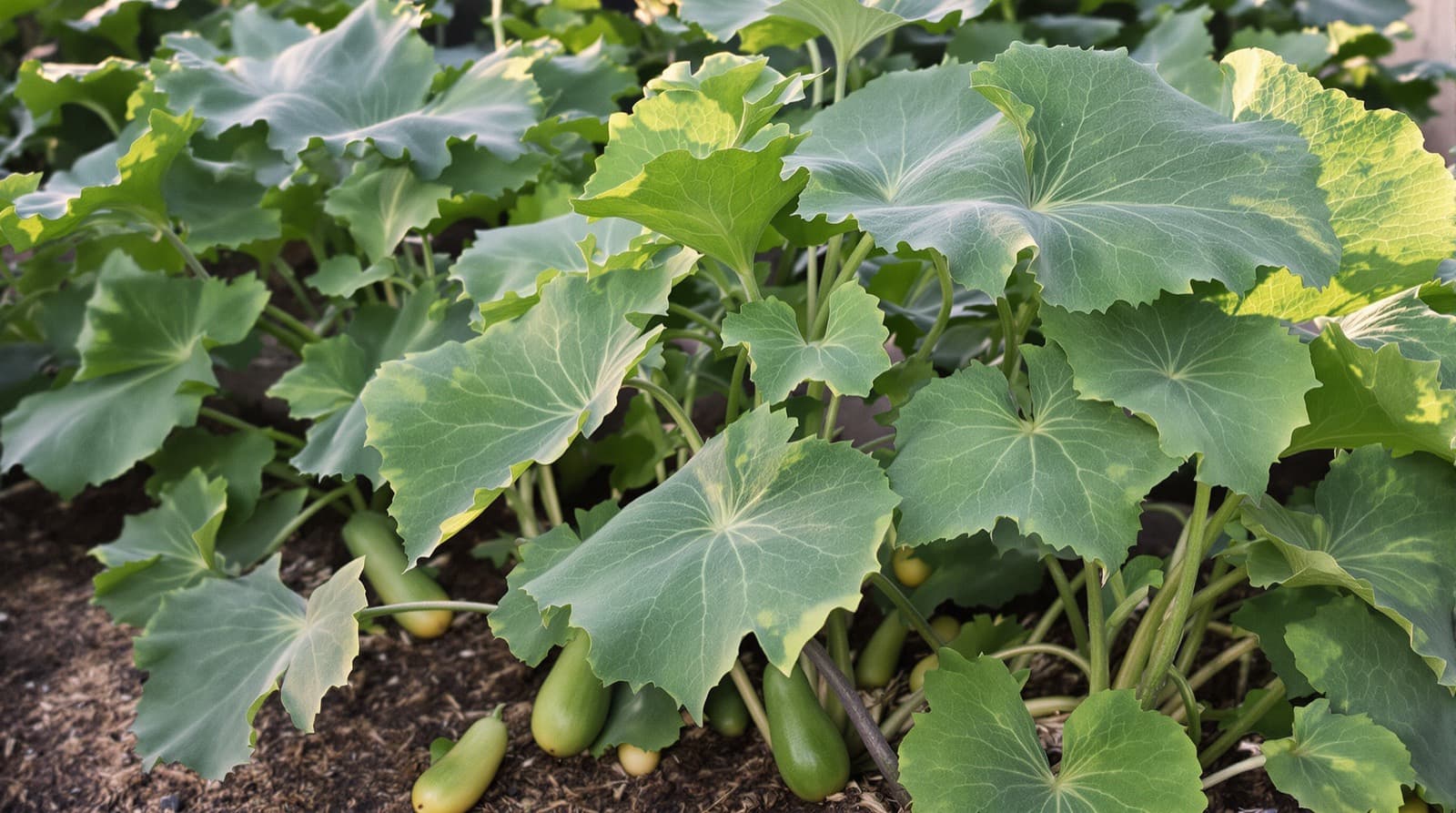 Zucchini plants in a home garden bed